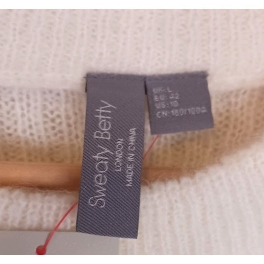 Sweaty Betty Hera Mohair Wool Open Back Cropped Sweater Ivory NWT Large - Picture 3 of 3